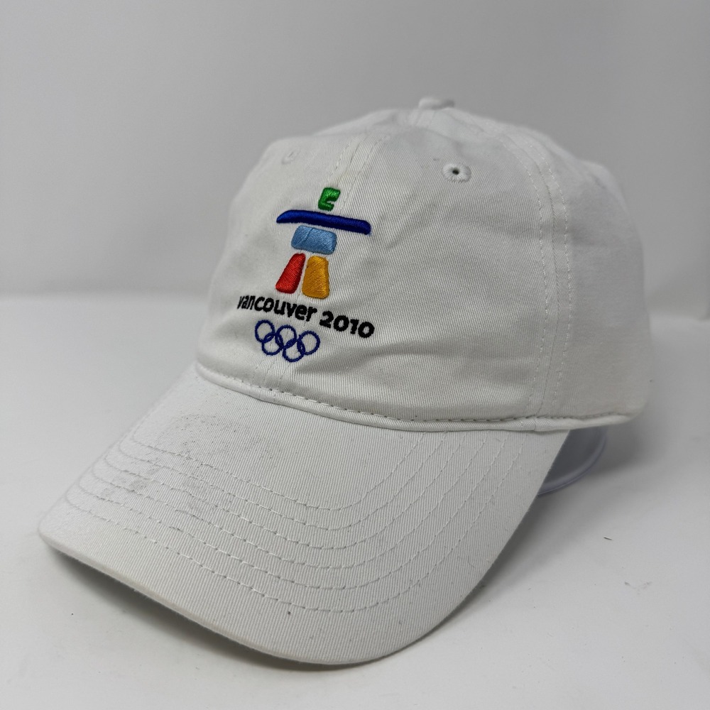 Vancouver 2010 Olympics Hat Mens OSFM White Preowned Stains Adjustable Strap